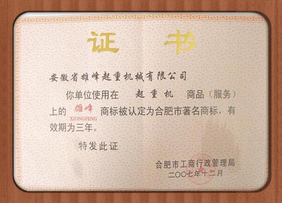 雄峰产品被评为合肥